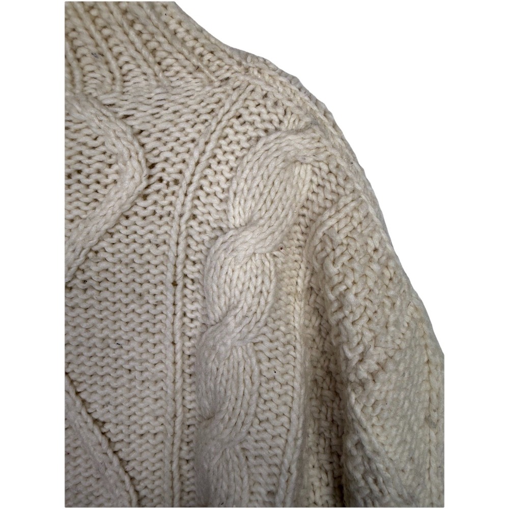 Vintage‎ Hand Knit Chunky Wool Cream Full Zip Sweater Cardigan Cable Womens L/XL - Picture 9 of 9